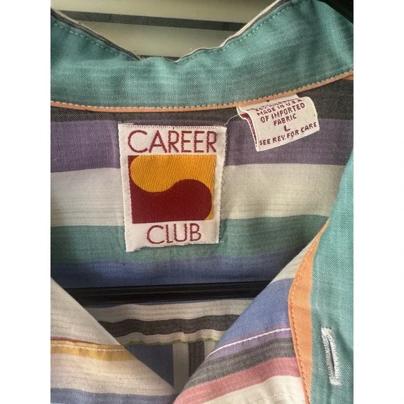 Vintage 90's Striped Career Club Shirt Collared Colorful Size L - Picture 4 of 4
